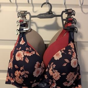 Kathy Ireland Floral Print Bra Set - Navy, Red, Tan
